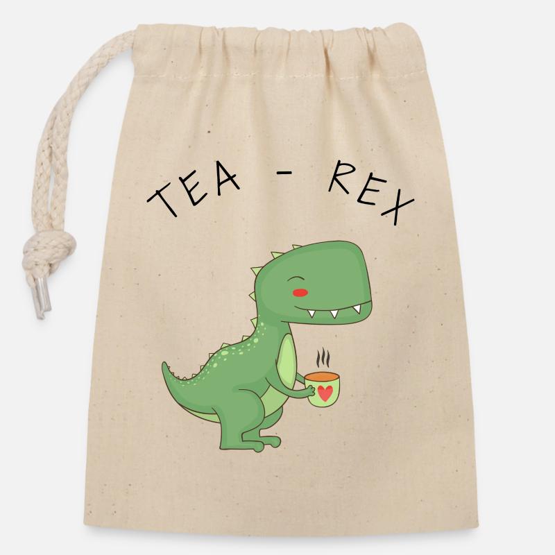 Funny T-Rex Tea Time - Closable cotton gift bag (14x20cm) - nature