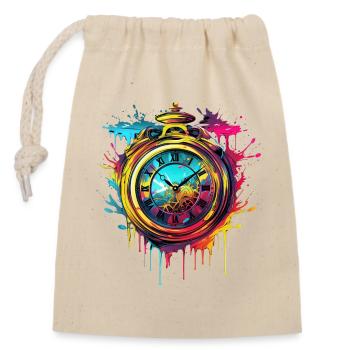 Clock - Time - Timeless - Closable cotton gift bag (14x20cm) - nature - Front