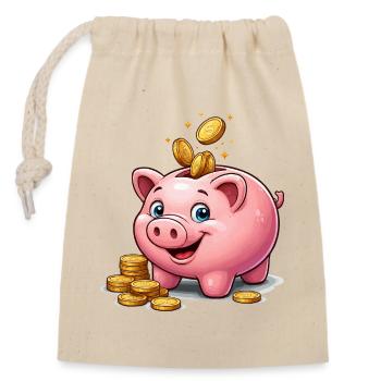 Piggy Bank Lucky Gold - Closable cotton gift bag (14x20cm) - nature - Front