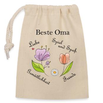 Beste Oma - Verschließbarer Geschenkbeutel aus Baumwolle (14x20cm) - Natur - Vorne