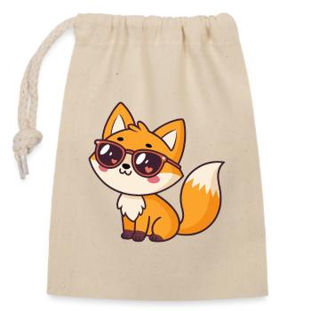 Kawaii Fuchs Brille Herzen - Verschließbarer Geschenkbeutel aus Baumwolle (14x20cm) - Natur - Vorne