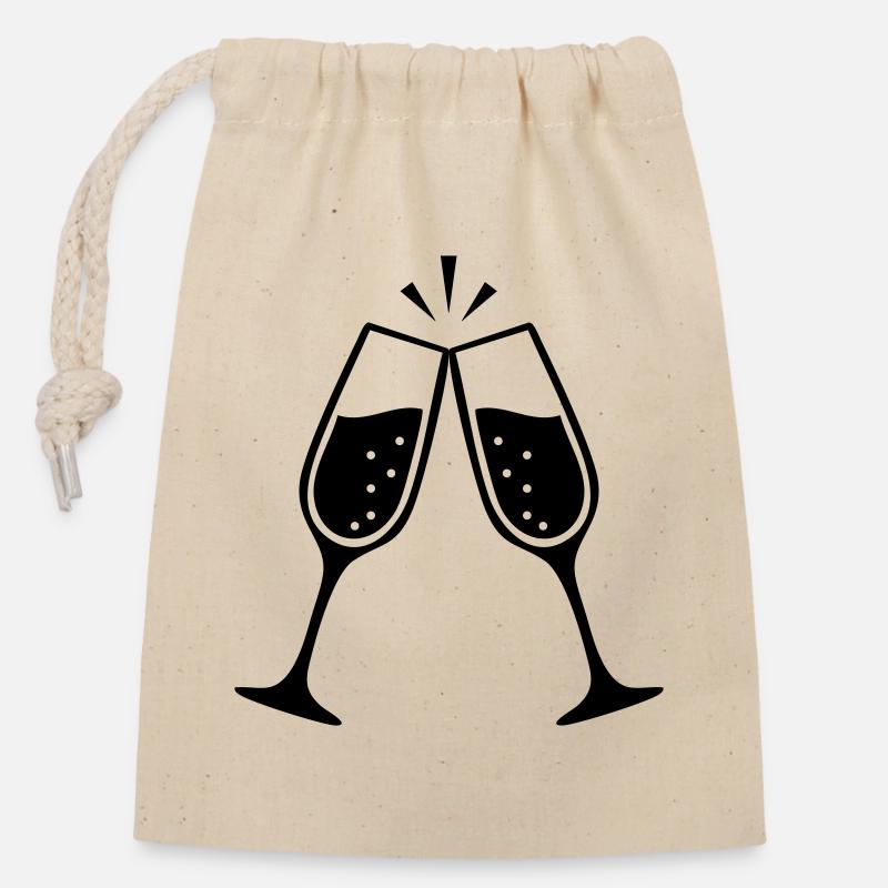 Klirrende Gläser – Schwarz-Weiß-Hochzeit - Verschließbarer Geschenkbeutel aus Baumwolle (14x20cm) - Natur
