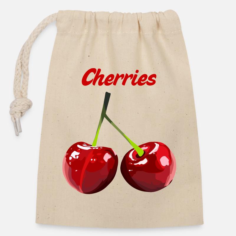 Cherries Retro Print - Closable cotton gift bag (14x20cm) - nature