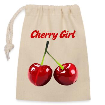 Motif de la fille cerise et fruit - Sac cadeau en coton avec cordon (14 x 20 cm) - nature - Devant
