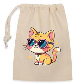 Kawaii cat pastel pink glasses - Closable cotton gift bag (14x20cm) - nature - Front