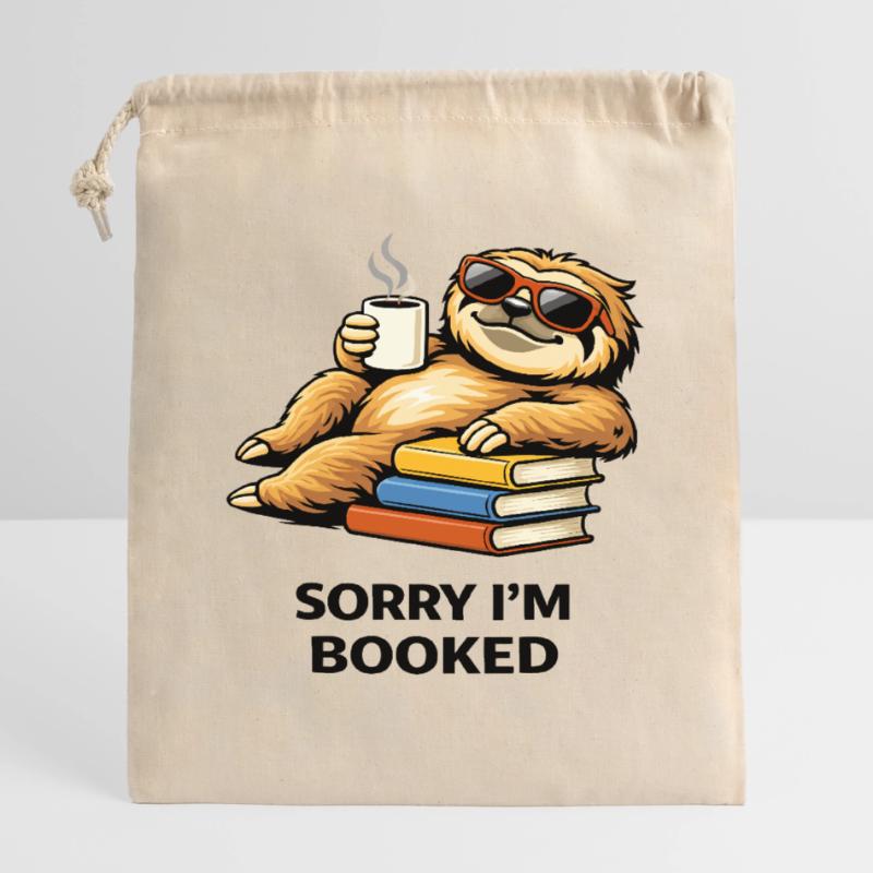 Cozy Sloth Reading Stack Closable cotton gift bag (14x20cm)