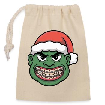 Grüner Santa Braces Grinser - Verschließbarer Geschenkbeutel aus Baumwolle (14x20cm) - Natur - Vorne