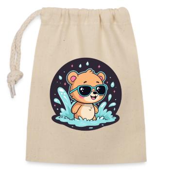 Chic surfer bear with blue glasses - Closable cotton gift bag (14x20cm) - nature - Front