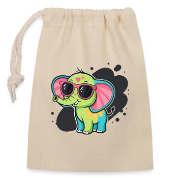 Bunter Elefant mit rosa Brille - Verschließbarer Geschenkbeutel aus Baumwolle (14x20cm) - Natur - Vorne