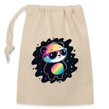 Panda Rainbow Galaxy Cool Glasses - Closable cotton gift bag (14x20cm) - nature - Front