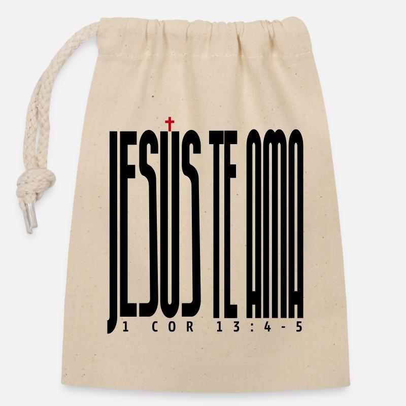 Jésus t’aime 2 - Sac cadeau en coton avec cordon (14 x 20 cm) - nature
