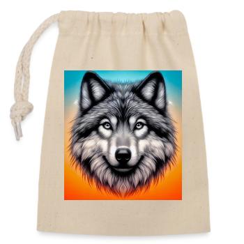 Loup - Sac cadeau en coton avec cordon (14 x 20 cm) - nature - Devant