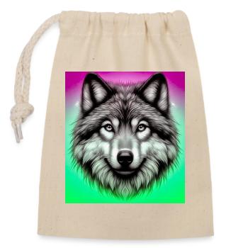 Loup - Sac cadeau en coton avec cordon (14 x 20 cm) - nature - Devant