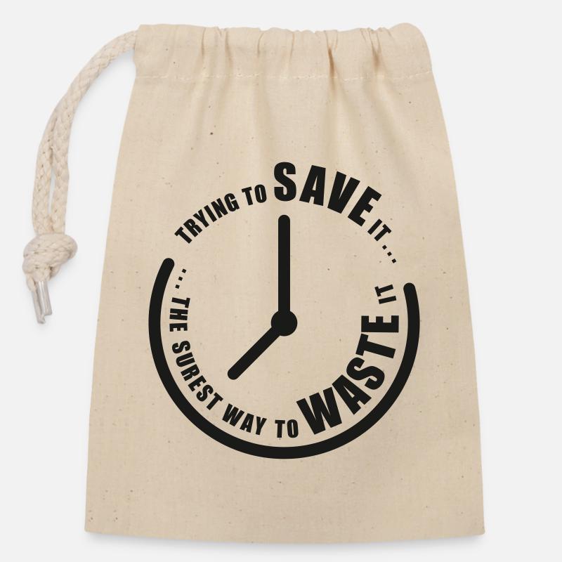 Save Time - Verschließbarer Geschenkbeutel aus Baumwolle (14x20cm) - Natur