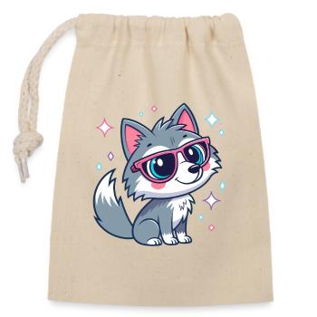 Loup mignon chic aux lunettes roses - Sac cadeau en coton avec cordon (14 x 20 cm) - nature - Devant