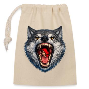 Wolfskopf mit Rotkäppchen - Verschließbarer Geschenkbeutel aus Baumwolle (14x20cm) - Natur - Vorne