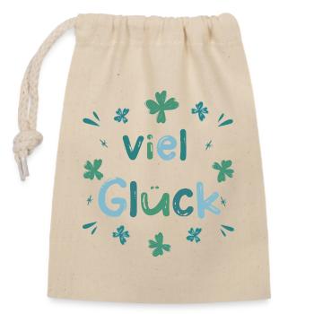 Viel Glück - Glücksklee Kleeblatt - Verschließbarer Geschenkbeutel aus Baumwolle (14x20cm) - Natur - Vorne
