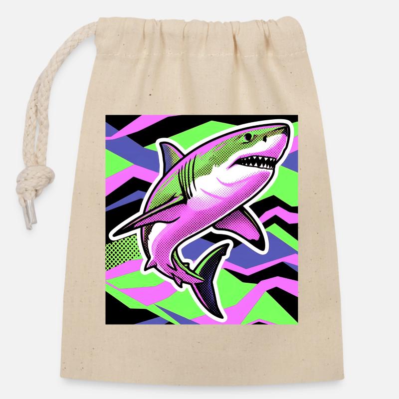 Requin - Sac cadeau en coton avec cordon (14 x 20 cm) - nature