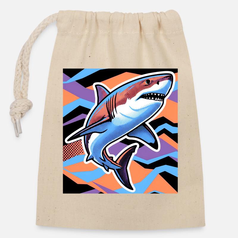 Shark - Closable cotton gift bag (14x20cm) - nature