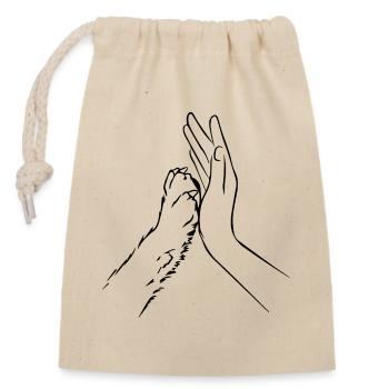 Hundepfote und Hand Team - Verschließbarer Geschenkbeutel aus Baumwolle (14x20cm) - Natur - Vorne