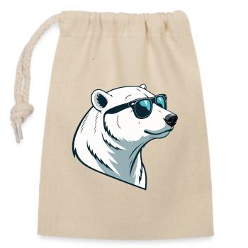 Eisbär mit Brille - Verschließbarer Geschenkbeutel aus Baumwolle (14x20cm) - Natur - Vorne