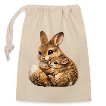 Hase umarmt Mutter und Junges - Verschließbarer Geschenkbeutel aus Baumwolle (14x20cm) - Natur - Vorne