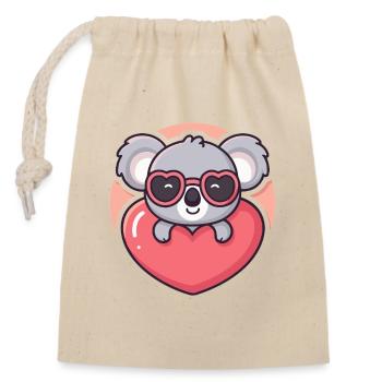 Koala Coeur et Lunettes Roses - Sac cadeau en coton avec cordon (14 x 20 cm) - nature - Devant