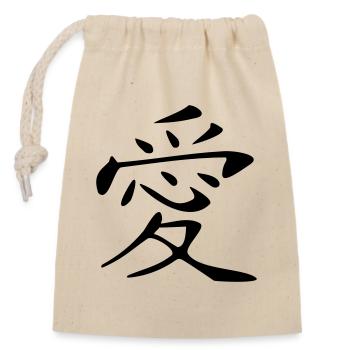 Amour Kanji - Sac cadeau en coton avec cordon (14 x 20 cm) - nature - Devant