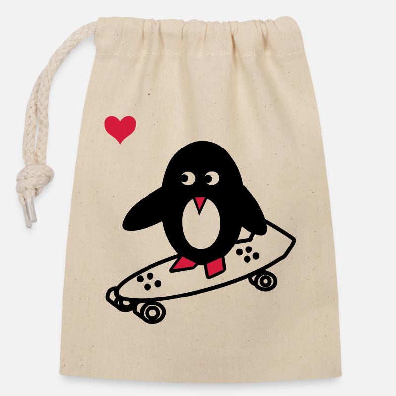 SKATERPENGUIN - Closable cotton gift bag (14x20cm) - nature