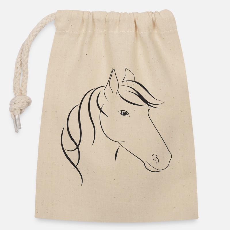 Tête de cheval avec cheval Maehne - Sac cadeau en coton avec cordon (14 x 20 cm) - nature