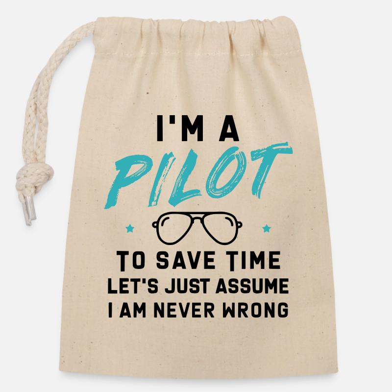 I am a Pilot - Closable cotton gift bag (14x20cm) - nature