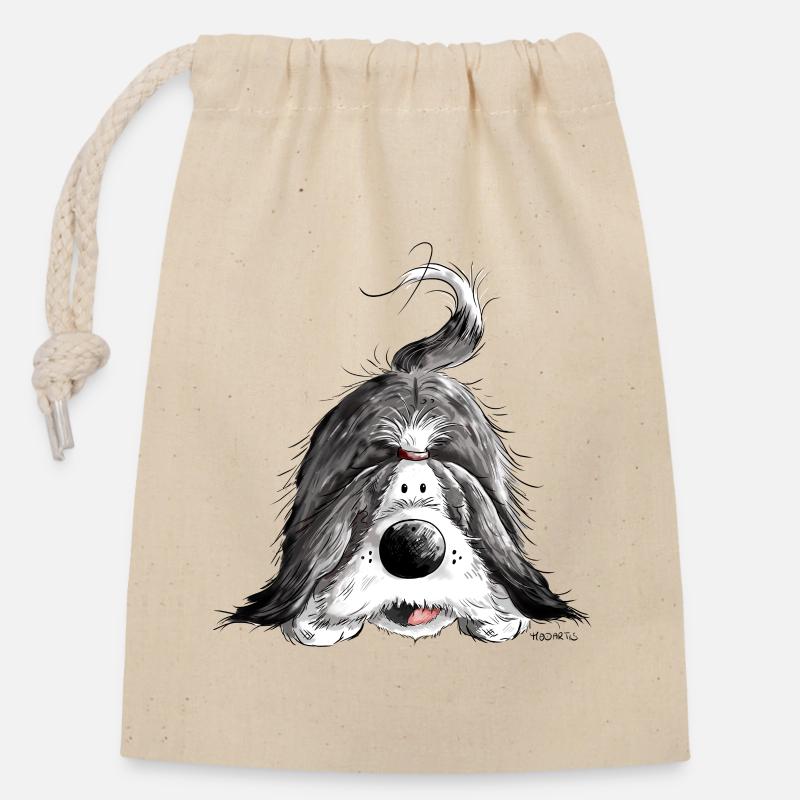 Fröhlicher Bearded Collie - Verschließbarer Geschenkbeutel aus Baumwolle (14x20cm) - Natur