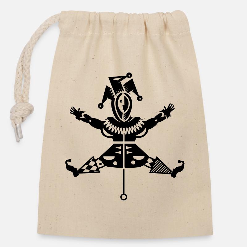 Jumping jack with jester hat - Closable cotton gift bag (14x20cm) - nature