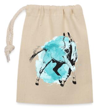 Cheval turquoise - Sac cadeau en coton avec cordon (14 x 20 cm) - nature - Devant