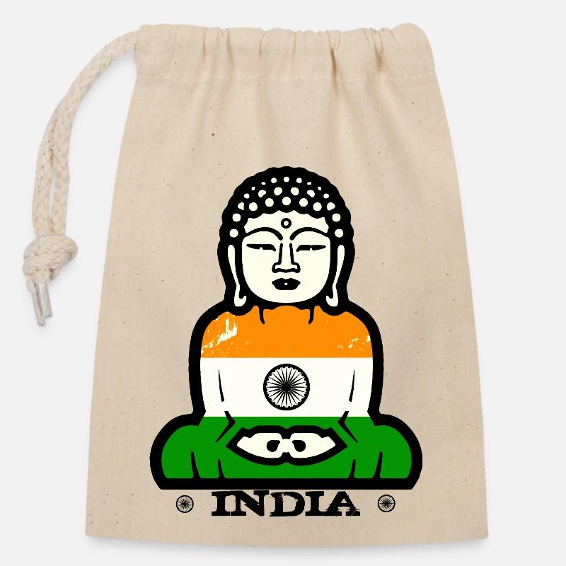 Inde - Sac cadeau en coton avec cordon (14 x 20 cm) - nature