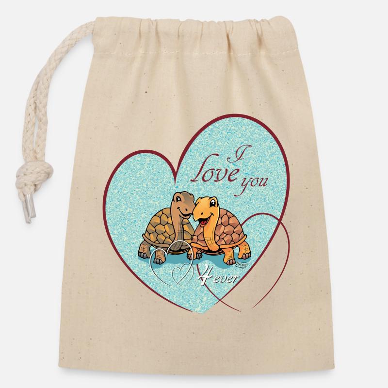 Schildkröten Love 4ever 2 - Verschließbarer Geschenkbeutel aus Baumwolle (14x20cm) - Natur