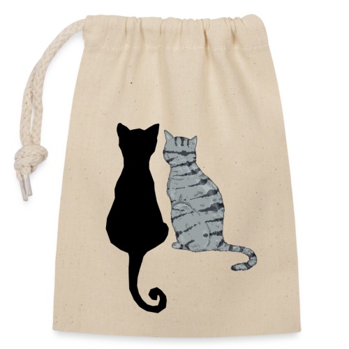 Chats noir et gris - Sac cadeau en coton avec cordon (14 x 20 cm)