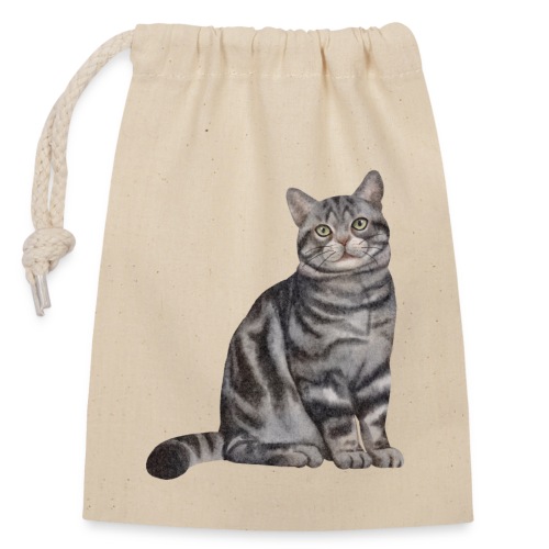 Chat gris Dexter - Sac cadeau en coton avec cordon (14 x 20 cm)