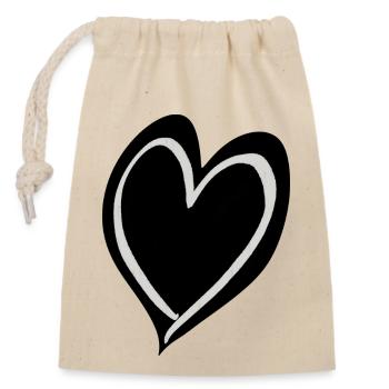 Cœur noir et blanc - Sac cadeau en coton avec cordon (14 x 20 cm) - nature - Devant