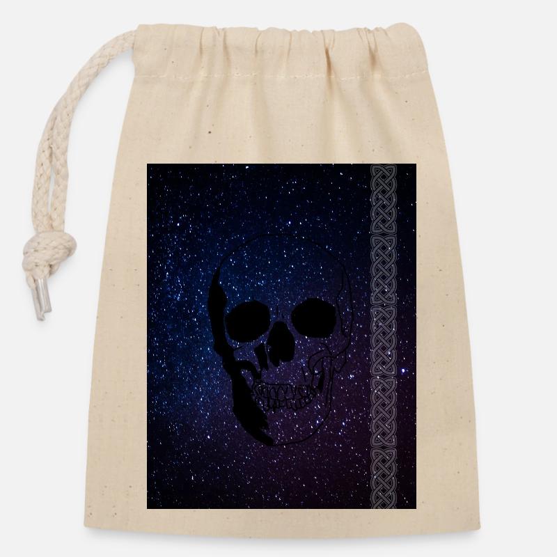 Crâne étoilé - Sac cadeau en coton avec cordon (14 x 20 cm) - nature