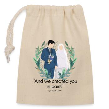 Islam/ Marriage / Quran Verse 78:8 / Wedding Gift Idea - Closable cotton gift bag (14x20cm) - nature - Front