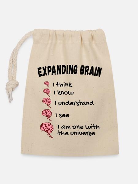 Gehirn erweitern - Expanding Brain Meme - Verschließbarer Geschenkbeutel aus Baumwolle (14x20cm) - Natur