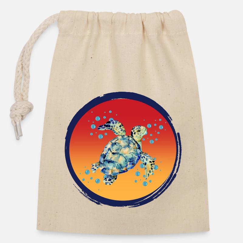 Turtle_Harmony - Closable cotton gift bag (14x20cm) - nature