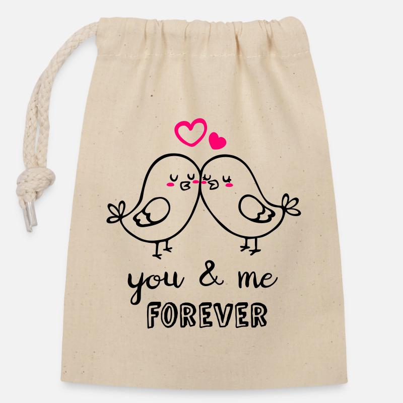 Oiseaux d’amour - Sac cadeau en coton avec cordon (14 x 20 cm) - nature