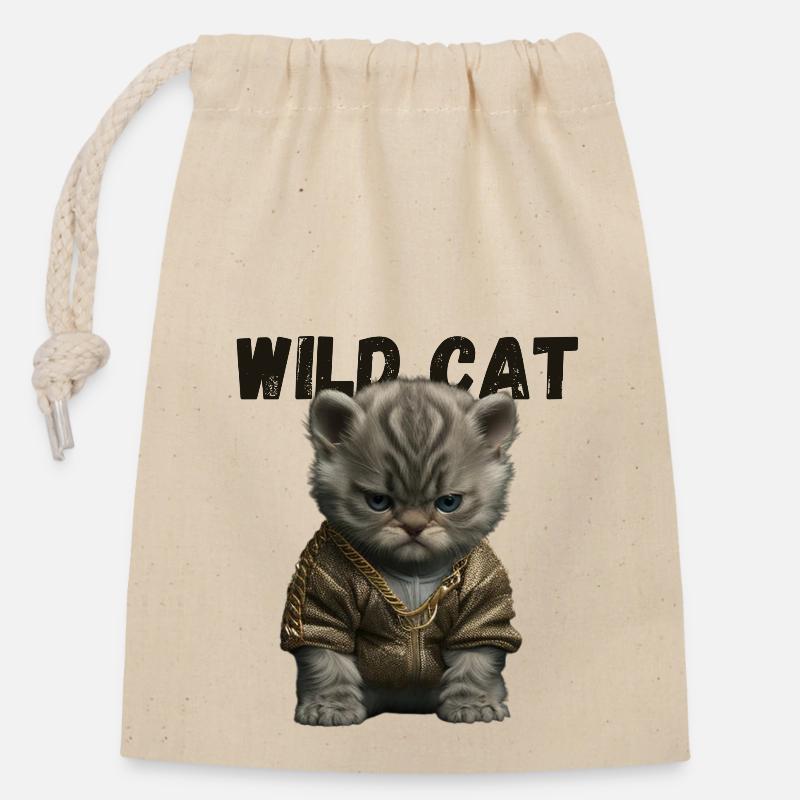 Wildkatze - Verschließbarer Geschenkbeutel aus Baumwolle (14x20cm) - Natur