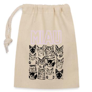 MIAU Katzen - Verschließbarer Geschenkbeutel aus Baumwolle (14x20cm) - Natur - Vorne