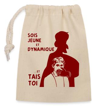 SOIS JEUNE ET TAIS TOI - MACRON / DE GAULLE - Sac cadeau en coton avec cordon (14 x 20 cm) - nature - Devant