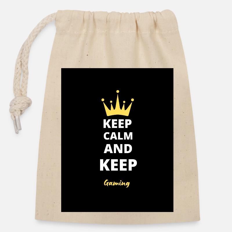 Keep Calm And Keep Gaming T-Shirt - Sac cadeau en coton avec cordon (14 x 20 cm) - nature