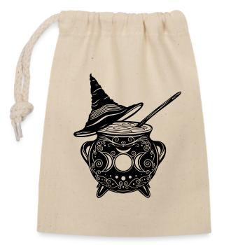 Hexenkessel Hexenhut Hexen Walpurgisnacht - Verschließbarer Geschenkbeutel aus Baumwolle (14x20cm) - Natur - Vorne