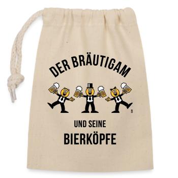 Der Bräutigam / Bierköpfe (Karikatur / 3C / B) - Verschließbarer Geschenkbeutel aus Baumwolle (14x20cm) - Natur - Vorne